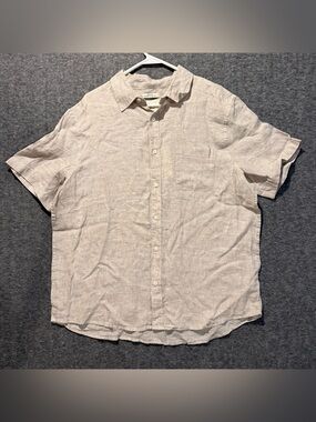 Thom Aaron 100% Linen Shirt Mens XL Tan European Flax Button Up Beach Comfort